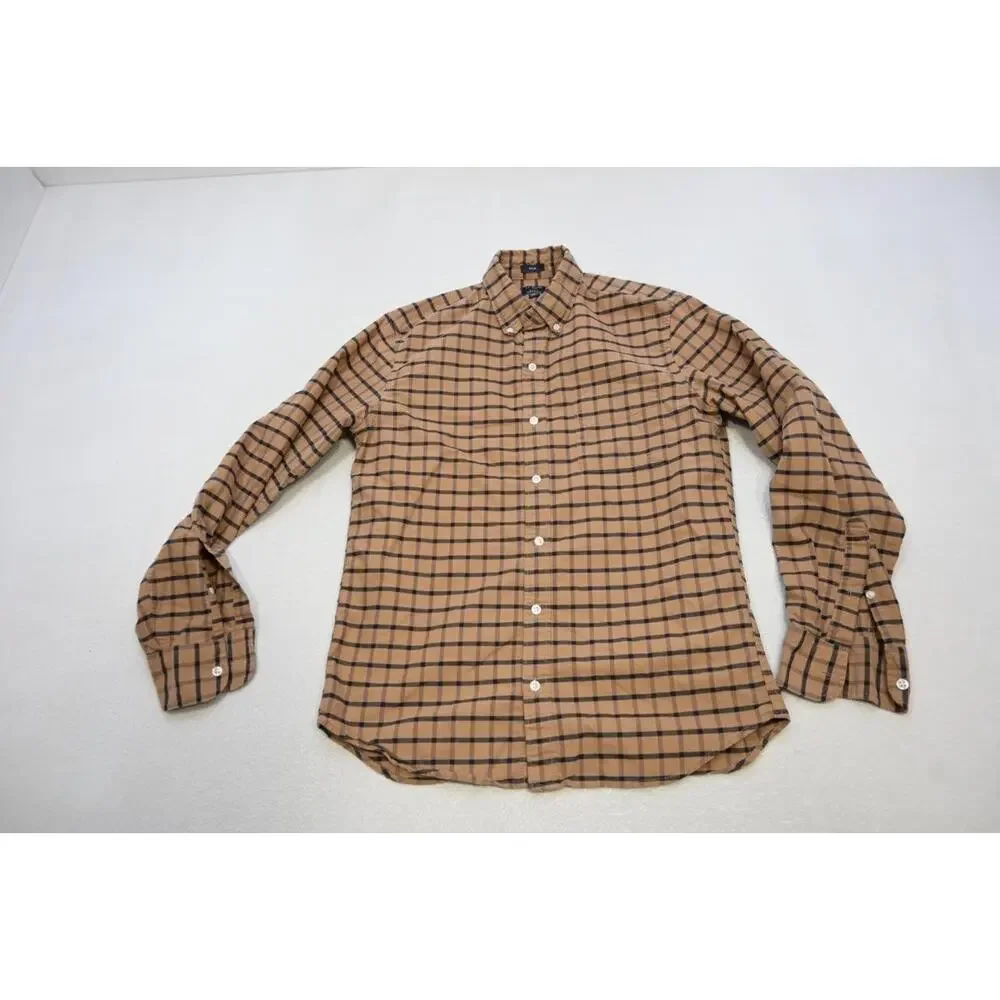 J Crew Flex Oxford Slim Fit‎ Dress Shirt Plaid Button Up Long Sleeve Mens Medium